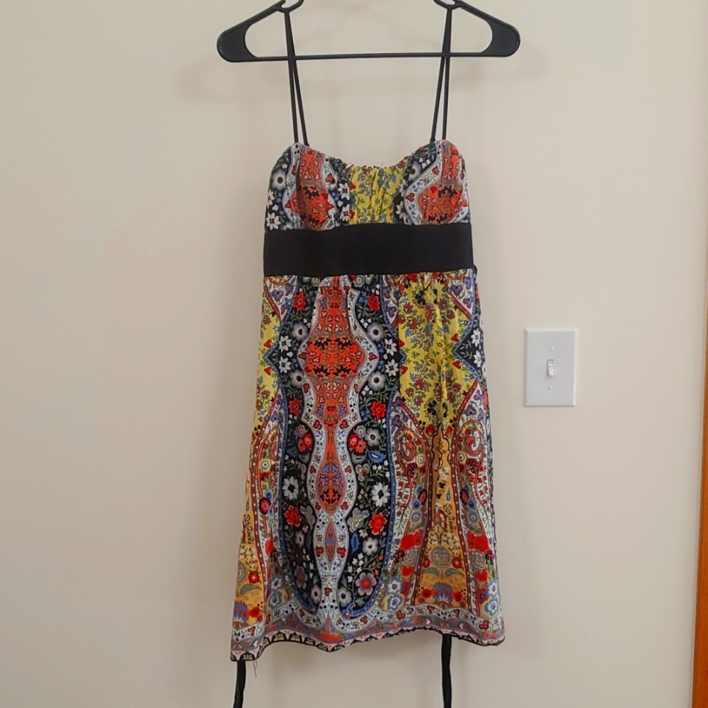 Floral size 7 A line dress black orange and yellow